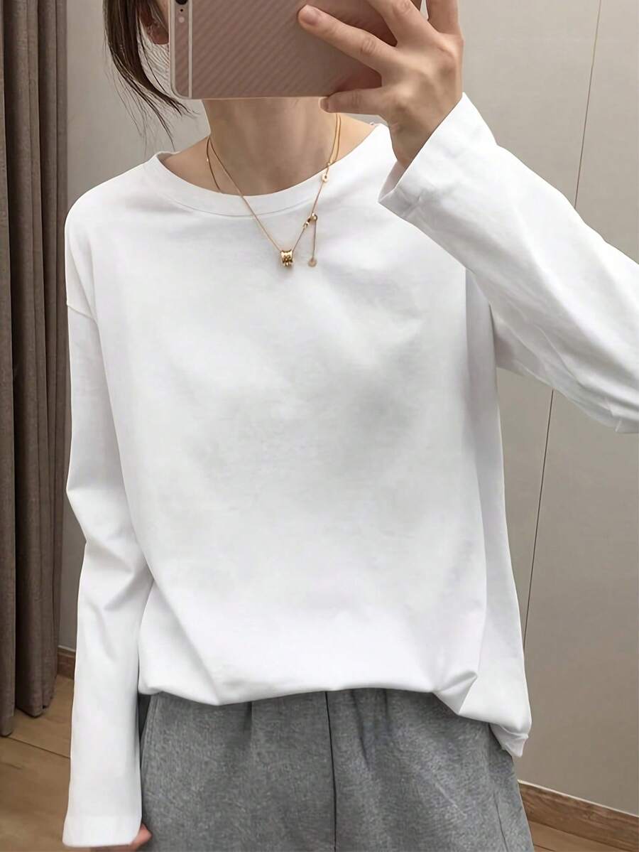Áo thun nữ màu trắng kiểu dáng thường ngày, thích hợp cho mùa xuân. - trắng - Xem 1