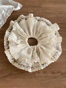 1件/3件/4件 女款柔軟優雅純色百褶雙層蕾絲荷葉邊 28cm 超大號髮圈，馬尾髮圈，髮飾 - 彩色 - 查看 8