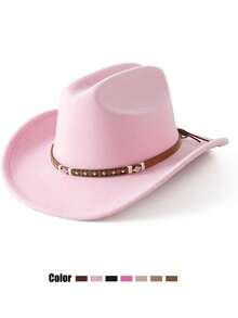 1顶返校季西部牛仔帽，男女通用，柔软羊毛毡材质，皮革帽带，适合圣诞节、万圣节、节日派对、日常休闲佩戴 - 款式1 - 查看 2