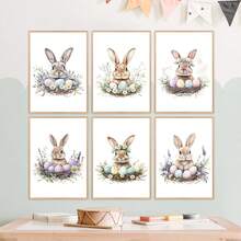 1PC Canvas Wall Art_Nursery Decor Printed Rabbit Burrow Motif, Watercolour Easter Art, Rabbits With Flowers, Spring Blossoms, Farm Animals, Easter Egg Design, Rabbit Garland - Framed Nursery Wall Art Perfectly Suited For Children's Room Decor, Playroom Decor Children's Room Decor Nursery Decor Daycare Decor Girls' Bedroom Girls' Room Decor Children's Room Decor Boys' Bedroom Boys' Room Decor Girls' Bedroom Decor
