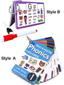 1套蒙特梭利自然拼读学习闪卡，英语词汇卡，儿童益智认知游戏玩具（部分随机发货），儿童，卡片，字母卡 - 多色 - 查看 15