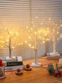 1pc 24-LED White Birch Tree Shaped Decorative Tree, Home Decor, Suitable For Indoor, Tabletop, Centerpiece, Fireplace Mantel, Party, Dining Table Decor, Gift [No Battery Included]