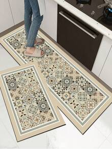 1pc Simple Style Silicone Kitchen Mat With Light-Colored Block Print Design, Soft Luxury Anti-Fatigue Kitchen Carpet With Cushioning, Water-Absorbent, Quick-Drying And Non-Slip Properties, Suitable For Kitchen, Bathroom, Entryway, Laundry Room, Etc. ,Room Decor - Multicolor - View 10