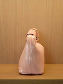 New Fashion Solid Color Clown PU Waterproof Handbag, Letter Graphic Decor, Zipper Closure, Square Tote Bag, Burgundy Handbag, Pendant Decor, Adjustable Shoulder Strap, Suitable For Shopping - Baby Pink - View 4