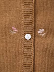 Baby Girl Knitted Floral Embroidery Cardigan - Brown - View 4