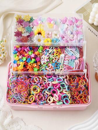 674 piezas/Set Conjunto de accesorios para el cabello coloridos, clips de pelo con flores lindos y de moda, clips de pelo con estrellas, pinzas para el cabello, lazos de pelo simples y versátiles, bandas elásticas para el cabello, decorados con rhinestones y perlas, adecuados para adolescentes, estudiantes, niñas, fiestas, regalos y uso diario (sin caja/bolsa), pinzas para el cabello, sujetadores de cola de caballo