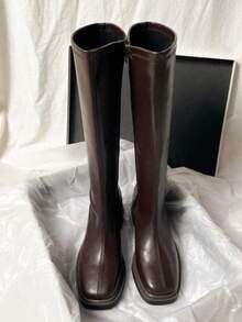 Brown Over-The-Knee Chunky Heel Boots, Black Classic Versatile Thigh High Boots, Women's Mid-Calf Equestrian Boots, Autumn/Winter New Arrivals,Party - 棕色 - 查看 3