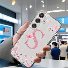 Pink Cherry Blossom Letter "S" Transparent Phone Case Suitable For Compatible With Samsung Galaxy S25/24/23/22/21 Ultra/FE/Edge/+,A73/72/54/53/52/50/35/34/33/25/24/23/22/20/16/15/14/13/12/10,As Well As IPhone17,16, 15, 14, 13, 12, 11, Pro Max, Air, Plus, Fashionable Phone Cases - 彩色 - 查看 4