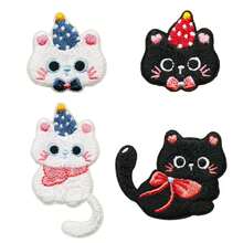5片装刺绣徽章贴片，背胶贴片，适用于服装、帽子、夹克、DIY装饰，卡通蝴蝶结猫咪刺绣贴片套装，也适用于手机壳、包包和服装。