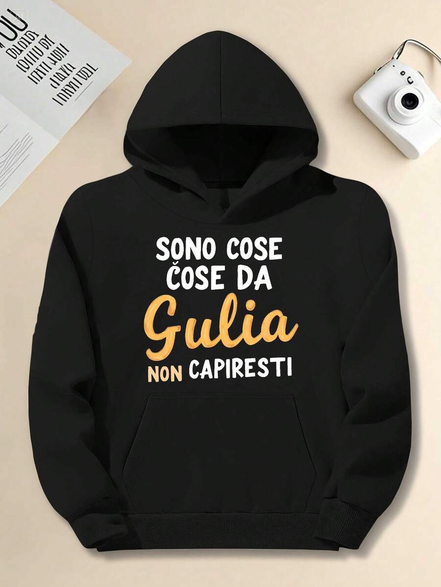 Felpa con cappuccio oversize da uomo | Citazione italiana interessante Giulia JPH-9, stile casual, maniche lunghe, vestibilità morbida, tessuto leggermente elasticizzato. - nero - Visualizzare 1