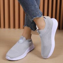 Women's Casual Knit Slip On Sneakers Lightweight Comfort Walking Shoes Non-Slip Sole Fashion Daily Shoes Multi Colors Available - 灰色 - 查看 3