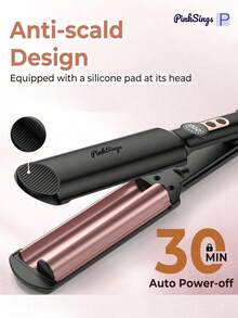 PinkSings Waver 卷发棒，带液晶显示屏，20mm 离子陶瓷双管卷发器，5 档可调温度，防烫伤，快速加热，打造宽大深波浪卷发 - 英規插(220-240V) - 查看 5