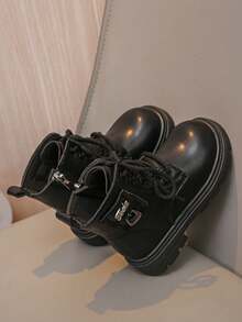 1 Pair Unisex Kids Cute Fashion Elastic PU Boots, Warm Academy Outdoor Boots, Casual Boots For Toddlers, All Season Boots - Black - View 2