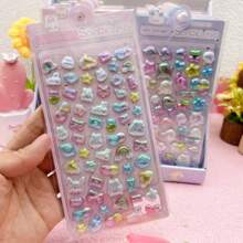 Nuevos adhesivos 3D de arcoíris con relieve y estilo de dibujos animados, adhesivos de lámina para decoración DIY para niños (color y estilo aleatorios) - Multicolor - Ver 1