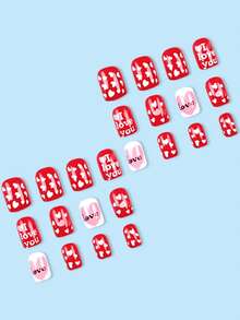 24 szt./zestaw europejskich i amerykańskich naklejek na paznokcie z motywem serca i miłości na Walentynki, słodkie, romantyczne naklejki na paznokcie, czerwone sztuczne paznokcie - Czerwony - Zobacz 2