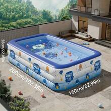 1 bể bơi bơm hơi cỡ lớn, thiết kế chủ đề đại dương, chất liệu PVC bền chắc, có thể gấp gọn và dễ dàng mang theo, thích hợp cho các buổi tiệc gia đình ngoài trời và giải trí sân vườn, bể bơi hình chữ nhật 3 tầng kèm nhiều phụ kiện, bể bơi trang trí sân hiên (Kích thước sản phẩm có thể có sai lệch nhỏ) - Nhiều màu - Xem 6