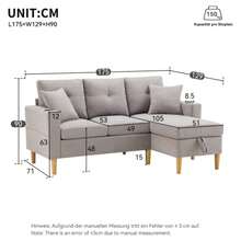 Modern L-Shaped Sofa, 3-Sitzer-Sofa With Chaiselongue, Stauraum, Integrated Getränkehalter, With 2 Kissen Geliefert, Geeignet Für Wohnzimmer, Büro, Wohnung Usw., Video Verfügbar - Light Gray - View 4