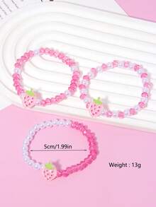 3pcs Cute Strawberry Beaded Bracelet/Bangle/Wrist Accessories, Suitable For Girls Everyday, Festival, Birthday, Party Wear - Multicolor - View 6