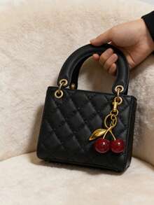 1 件 PU 皮革手提包，酒红色包包，多功能漆皮绗缝手提包，结构化小包，时尚单肩斜挎包，几何图案钱包