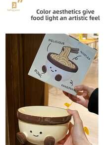 1 pieza Tazón de cerámica con diseño lindo de pie, tazón de frutas para damas, tazón de sopa, tazón de arroz, apto para uso diario en el hogar, fiestas, oficina, fideos instantáneos, campamento al aire libre, picnic, regalos, tazón, jardín - Multicolor - Ver 5