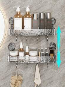 Wavy Suction Cup Bathroom Shelf, Wall Mounted Washroom Vanity Storage Rack Without Drilling - Multicolor - View 10