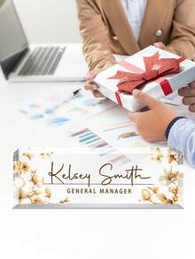 1pc Personalized Acrylic Custom Name Plates For Office Desks,Customize Text,20 Styles,Office Nameplate Engraved With Flower Patterns,Custom Desk Name Plate Personalized, Acrylic Name Plate For Desk, Office Desk Decor For Women And Men - Multicolor - View 8