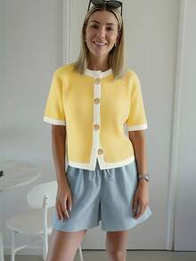 Áo khoác cardigan dệt kim mềm mại, thời trang kiểu Pháp dành cho nữ, áo len dáng rộng, ngắn tay, thích hợp cho mùa thu/hè. - Nhiều màu - Xem 4