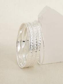 7件套金属独特设计浮雕花卉图案手镯套装 - 彩色 - 查看 4