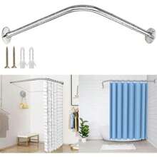 Barra de Baño para Cortina, Barra de Cortina de Ducha Extensible de 60-95 cm en Forma de L de Acero Inoxidable, Tubo para Cortina de Baño de Esquina, Plateada(Plateado) - Multicolor - Ver 2