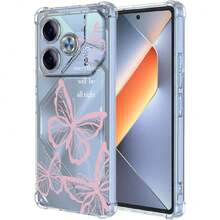 Case For Pova 6, Transparent Mobile Phone Case With Pink Butterfly Design, Soft Crystal Protective Silicone Case For Pova 6, 37008199 - 黑色 - 查看 1