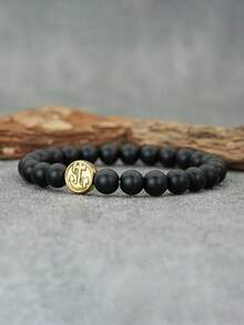 1件男士石珠手链导航指南针手链手工串珠饰品 - 金色 - 查看 7