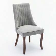 Rayon Cloth Flocking Linen Dining Chairs Channel Kitchen Dinner Chair Comfy Fabric Upholstered Accent Chair For Dining Room With Curved Solid Wood Legs,Set Of 2 (Gray), DE1847GY - Light Grey - View 3