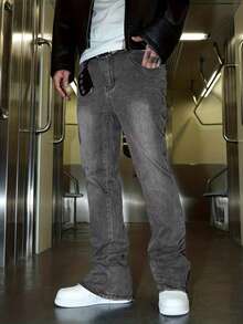 Jeans casuales de corte slim y ajustados para hombre - Gris - Ver 2