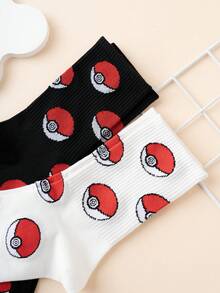 pokemon 2双装男士宝可梦系列皮卡丘图案趣味卡通彩色提花中筒袜，运动休闲，四季皆宜，欧美尺码，舒适透气，色彩鲜艳，适合日常穿着，优质面料，不闷汗 - 彩色 - 查看 4