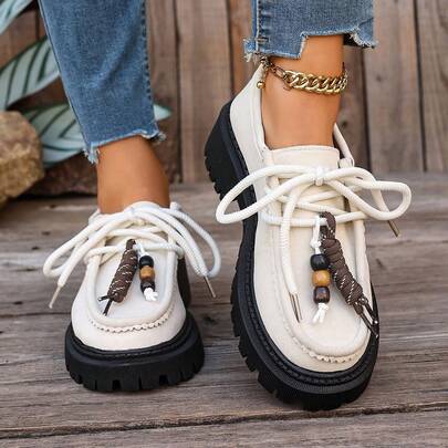 厚底舒适系带复古女式休闲鞋、工作鞋、乐福鞋、运动鞋，适合室内穿着