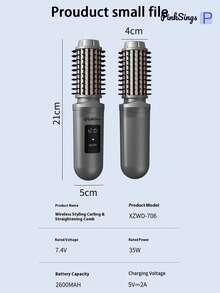 PinkSings 无绳卷发棒，旅行卷发梳，三合一便携式无绳卷发棒，热能卷发梳，USB充电式卷发棒，迷你热能卷发梳 - 腮红 - 彩色 - 查看 12