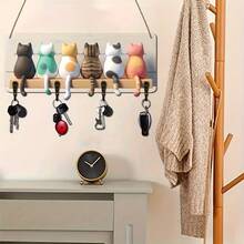 [Fast Arrival] Chic Cat Silhouette Key Rack With 4 Hooks - Rustic Wooden Wall Decor, Multipurpose Entryway Organizer For Keys & More, Perfect For Home & Farmhouse Style