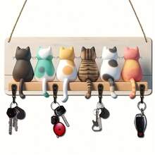 [Fast Arrival] Chic Cat Silhouette Key Rack With 4 Hooks - Rustic Wooden Wall Decor, Multipurpose Entryway Organizer For Keys & More, Perfect For Home & Farmhouse Style