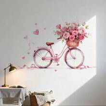 1pc Spring Cycling Wall Sticker - Pink Rose Basket & Floral Path, Self-Adhesive Wallpaper, Creates Cozy Living Room Ambiance; Valentine's Day Home Decor - Sweet Pink Rose Bicycle, Removable & Applicable For Bedroom & Entryway; Romantic Pastoral Wall Sticker - Vintage Bicycle & Blooming Roses, Easy DIY Wall Sticker Set, Ideal Gift For Couples & Housewarming - Multicolor - View 6