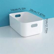 带手柄的矩形白色塑料储物篮 - 适用于橱柜、浴室和食品储藏室的多功能整理箱 - 非常适合香料、零食和必需品、搁板篮