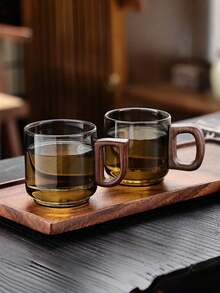 High Borosilicate Glass Tea Cup With Wooden Handle, Large Capacity Drinking Water/Coffee Cup Wooden Handle Glass Cup, Home Use Milk Tea/Juice Single Layer Cup Small Capacity Handmade Coffee Cup With Walnut Wood Handle Home Breakfast Milk Tea/Beverage Cup, Christmas/Valentine's Day Gift - Multicolor - View 6