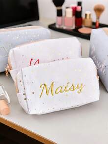 Túi đựng mỹ phẩm thêu hình ngôi sao theo yêu cầu, túi đựng mỹ phẩm dung tích lớn cá nhân hóa, túi đựng mỹ phẩm cho phù dâu, quà tặng tiệc độc thân, quà tặng phù dâu, quà cưới, phù hợp cho tiệc cưới và phù dâu. - Nhiều màu - Xem 6