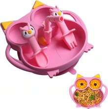 Platos para Bebe,Platos para Niños Pequeños,Plato Bebé de Silicona con Ventosa,Plato para Bebé Antiderrapante y Adherible,para Microondas,Sin BPA,Con 1 Cucharas para Bebes,1 Tenedor y 1Pajitas(Rosa),36982624 - Rosa vieja - Ver 1