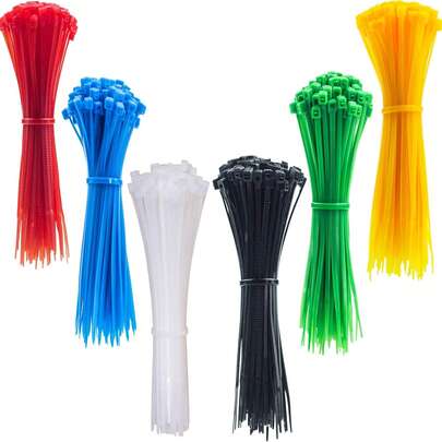 600 st färgglada buntband, 6 färger, hög draghållfasthet, självlåsande plastband, lämpliga för utomhusträdgård och inomhusbruk, heminredning, vattentät duk och fixeringstejp