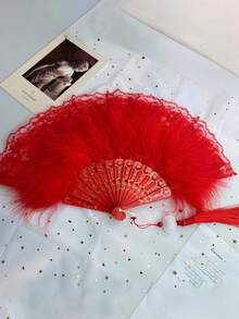 1 件复古蕾丝手持扇，优雅大方，适合夏季舞蹈、T 台，流苏古典风格 - 彩色 - 查看 18