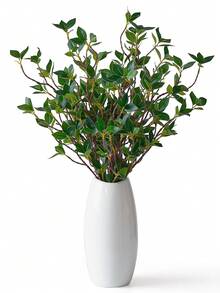 人造榕树枝、仿真树叶喷洒、绿色桉树枝、人造绿色植物茎、假榕树枝，适用于家居、办公室、婚礼、花瓶填充、店铺装饰 - 綠色 - 查看 4