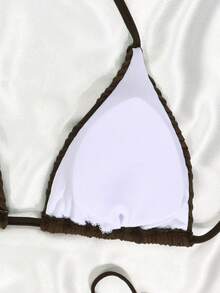 Striped Contrast Color Casual Cute Elegant Sexy Knotted Backless Tie-Up Bikini, Suitable For Stage, Concert, Holiday, Beach, Spring/Summer - Brown - View 7