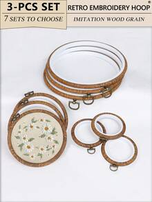 Conjunto de 3 bastidores de bordado vintage redondos, marrons, com imitação de madeira, feitos à mão. Disponíveis em 7 tamanhos. Fabricados em ABS e PVC com ganchos de metal para pendurar. Ideais para Halloween, Natal, decoração de celular/chaveiro/bolsa/roupa, mesa/cabeceira e carro. Duráveis e resistentes à deformação. - Castanho - Ver 12