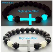 1件时尚男士饰品，夜光十字架火山石串珠手链，时尚夜光手链配饰礼品 - 夜光款式 - 查看 9