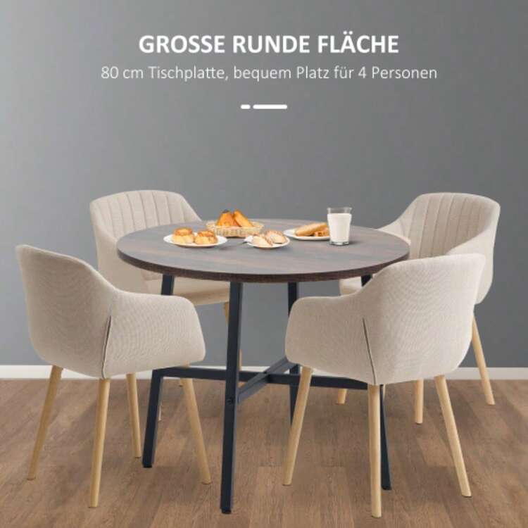Mesa de comedor HOMCOM, mesa de cocina para 4 personas, mesa de salón-comedor, cocina, acero, marrón, 80 x 80 x 76 cm - Caqui - Añade 5